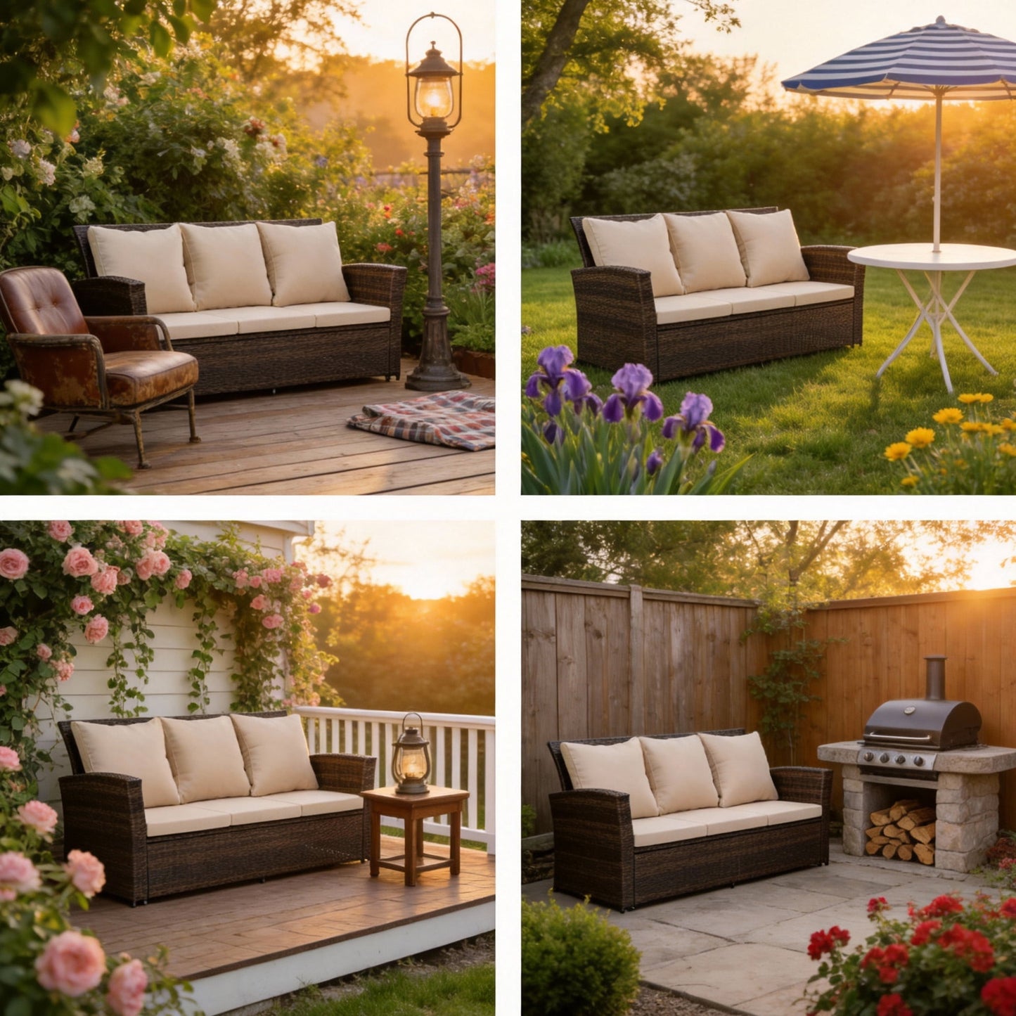 EMOOTTOO Elite Series 68" Grand Outdoor Sofa - UV-Resistant Midnight Charcoal Synthetic Resin Wicker - 3-Seater All-Weather Couch with Deep-Seating Orthopedic Cushions and Reinforced Steel Sub-Frame