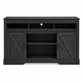 color:black | Black 58-inch farmhouse TV stand front view on 