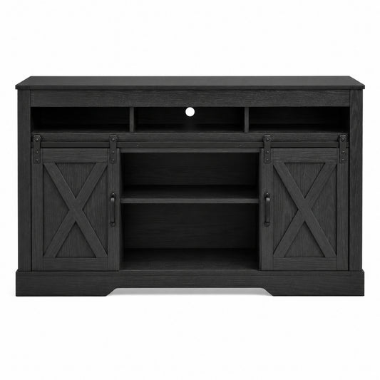 color:black | Black 58-inch farmhouse TV stand front view on 