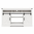 color:white | White 58-inch farmhouse TV stand front view on a white background