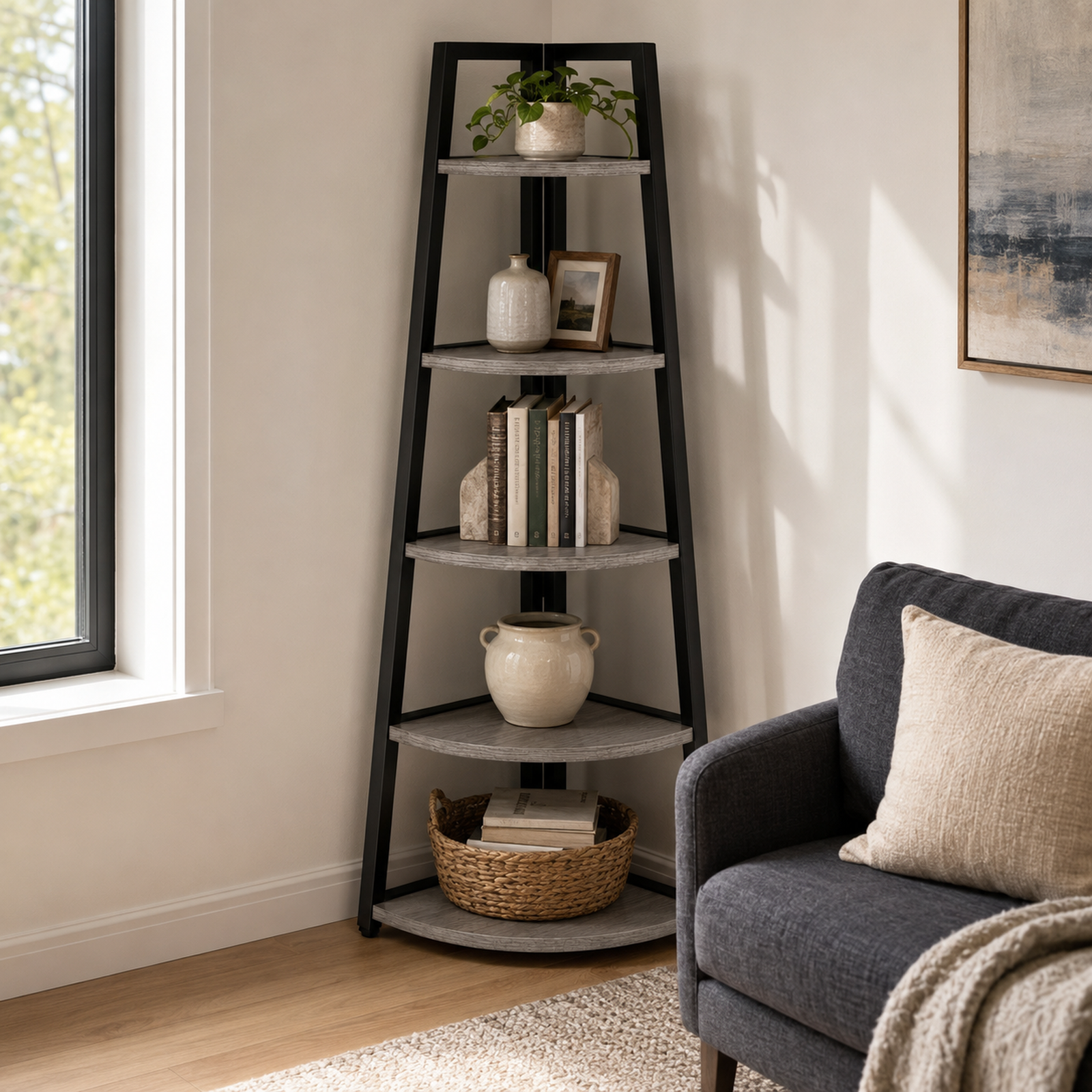 EMOOTTOO 70" Tall Modern Corner Ladder Shelf