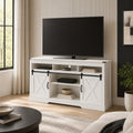 color:white | White 58-inch farmhouse TV stand in a contemporary living room