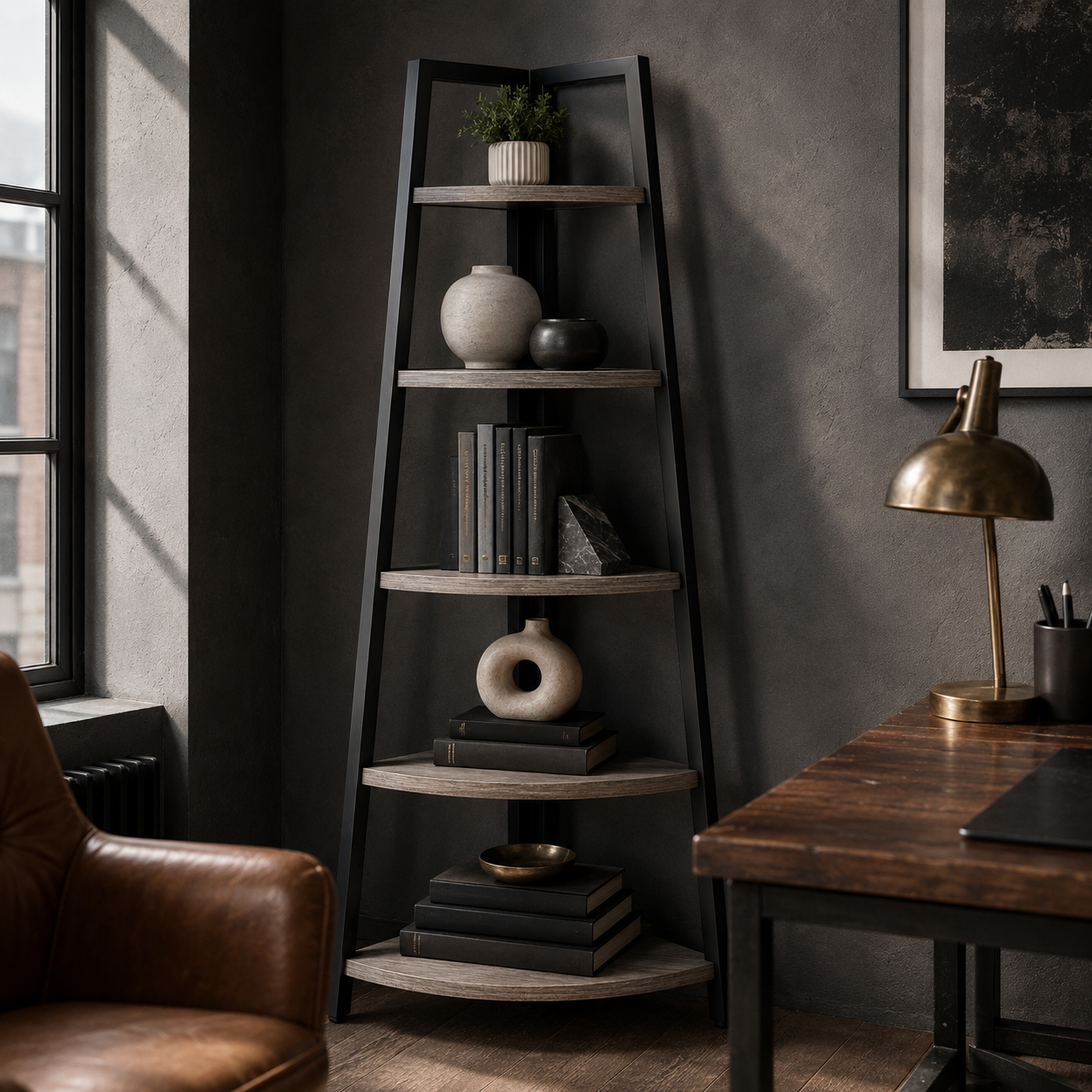 EMOOTTOO 70" Tall Modern Corner Ladder Shelf