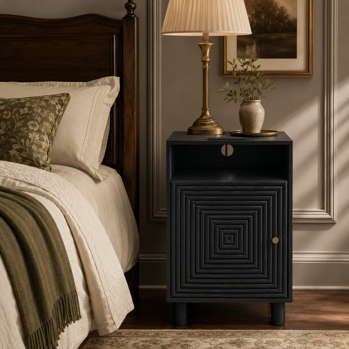 Black | EMOOTTOO 15.7" Nightstand with Charging Station & Storage - product view 7