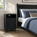 Black | EMOOTTOO 15.7" Nightstand with Charging Station & Storage - room setting