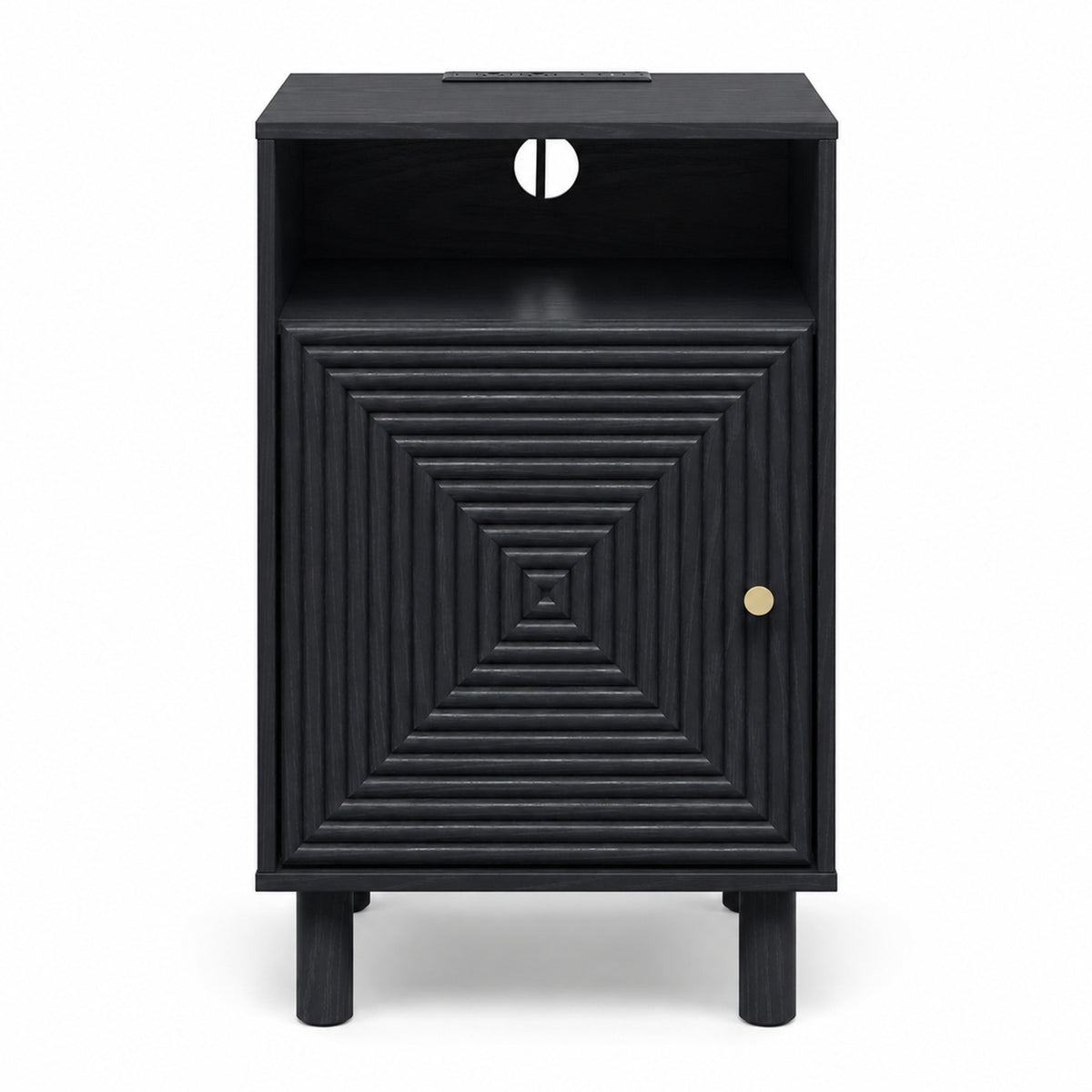 Black | EMOOTTOO 15.7" Nightstand with Charging Station & Storage - product view 2