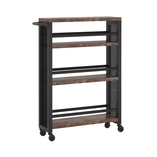 Slim Rolling Utility Cart, 4-Tier Narrow Kitchen Storage Trolley with Wheels, Industrial Spice Rack Organizer for Small
