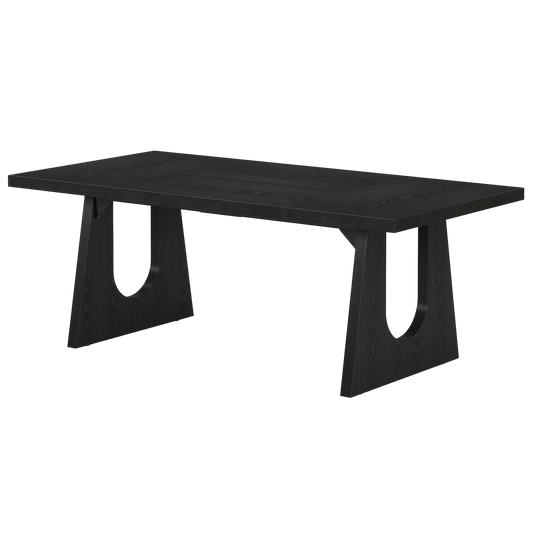 71" Farmhouse Dining Table, Rustic Black Rectangular Kitchen Table with Thickened Pedestal Base, Large Executive Desk