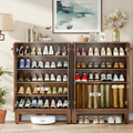 EMOOTTOO 40" Japandi Walnut Shoe Storage Cabinet with Circular Slatted Doors