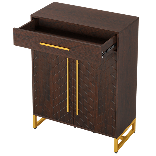 Mid-Century Modern 6-Tier Shoe Cabinet with Herringbone Carved Doors, 24-Pair Entryway Storage Organizer with Open Bottom