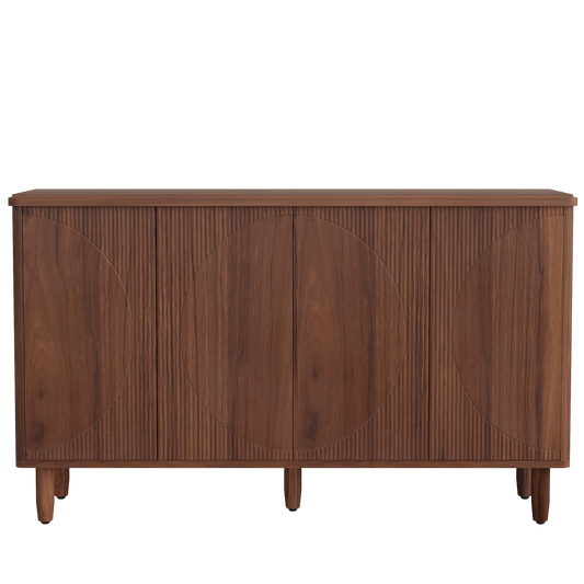 59" Modern Buffet Sideboard Cabinet with Semicircle Pattern Doors, Walnut Storage Cabinet with Push-to-Open Design