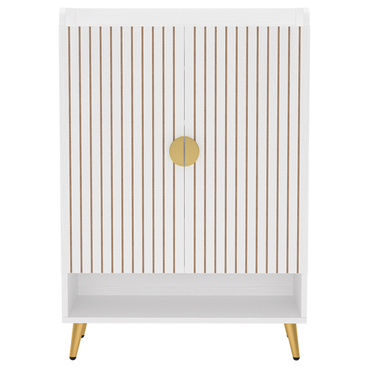7-Tier Shoe Cabinet with Vertical Fluted Doors, 24-Pair Modern Entryway Storage Organizer with Gold Tapered Legs & Open