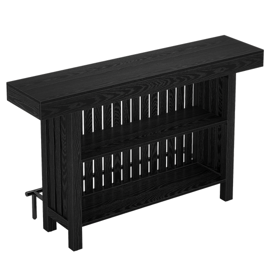 63" Modern Black Home Bar Unit, High Pub Table with 3.94" Extra Thick Top & 2-Tier Storage, Sleek Bar Cabinet with Footrest for Home & Bistro