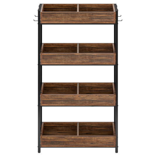 4-Tier Industrial Snack Display Rack, Slanted Wood Bin Storage Shelves - product image 2