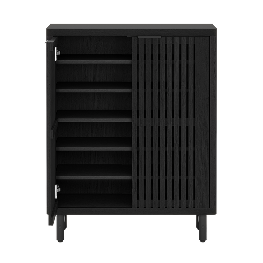 43" Modern Black Shoe Storage Cabinet with Louvered Doors, 6-Tier Large Entryway Shoe Organizer with Adjustable Shelves