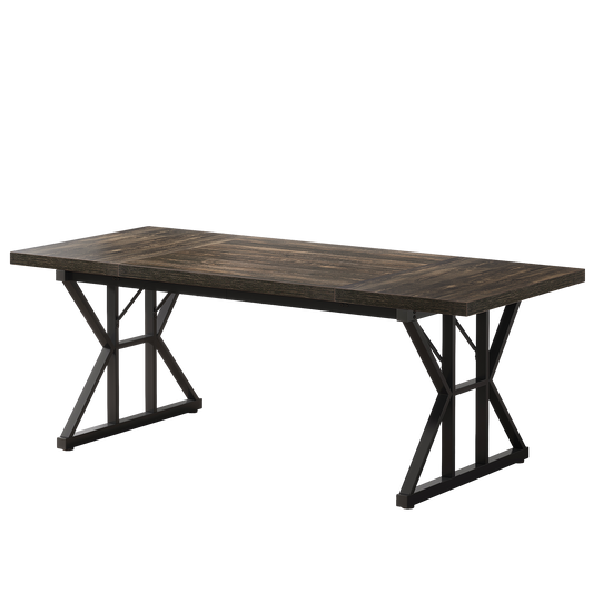 71" All-Black Industrial Dining Table, Dark Walnut Rectangular Kitchen Table with Heavy Duty Metal X-Legs, Modern