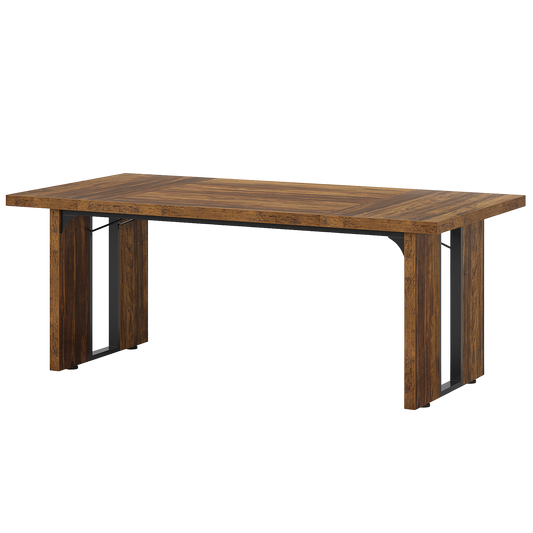 71" Rustic Walnut Dining Table, Industrial Farmhouse Table with 1.57" Extra Thick Top, Large Kitchen & Office Conference