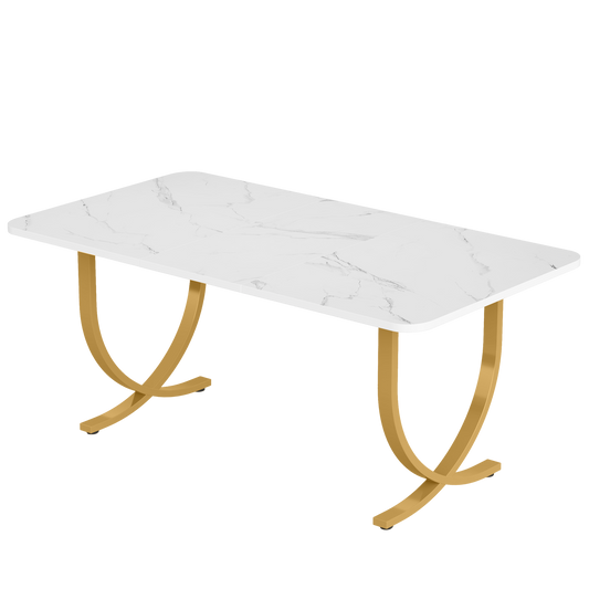 63" Executive Desk, Faux Marble & Gold Modern Computer Desk, Large Conference Table for Home Office - product image 2