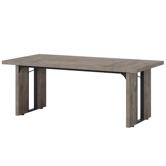 71" Modern Industrial Dining Table, Grey Oak Farmhouse Table with 1.57" Thickened Top, Large Office Conference Table