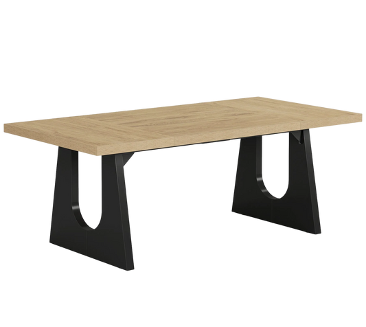 71" Modern Farmhouse Dining Table, Oak & Black Rectangular Kitchen Table with 1.37" Thickened Top, Large Executive Desk