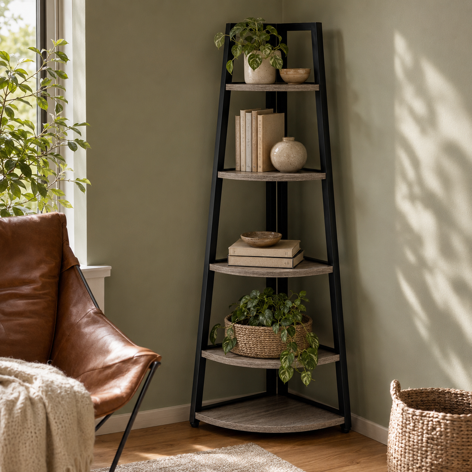 EMOOTTOO 70" Tall Modern Corner Ladder Shelf