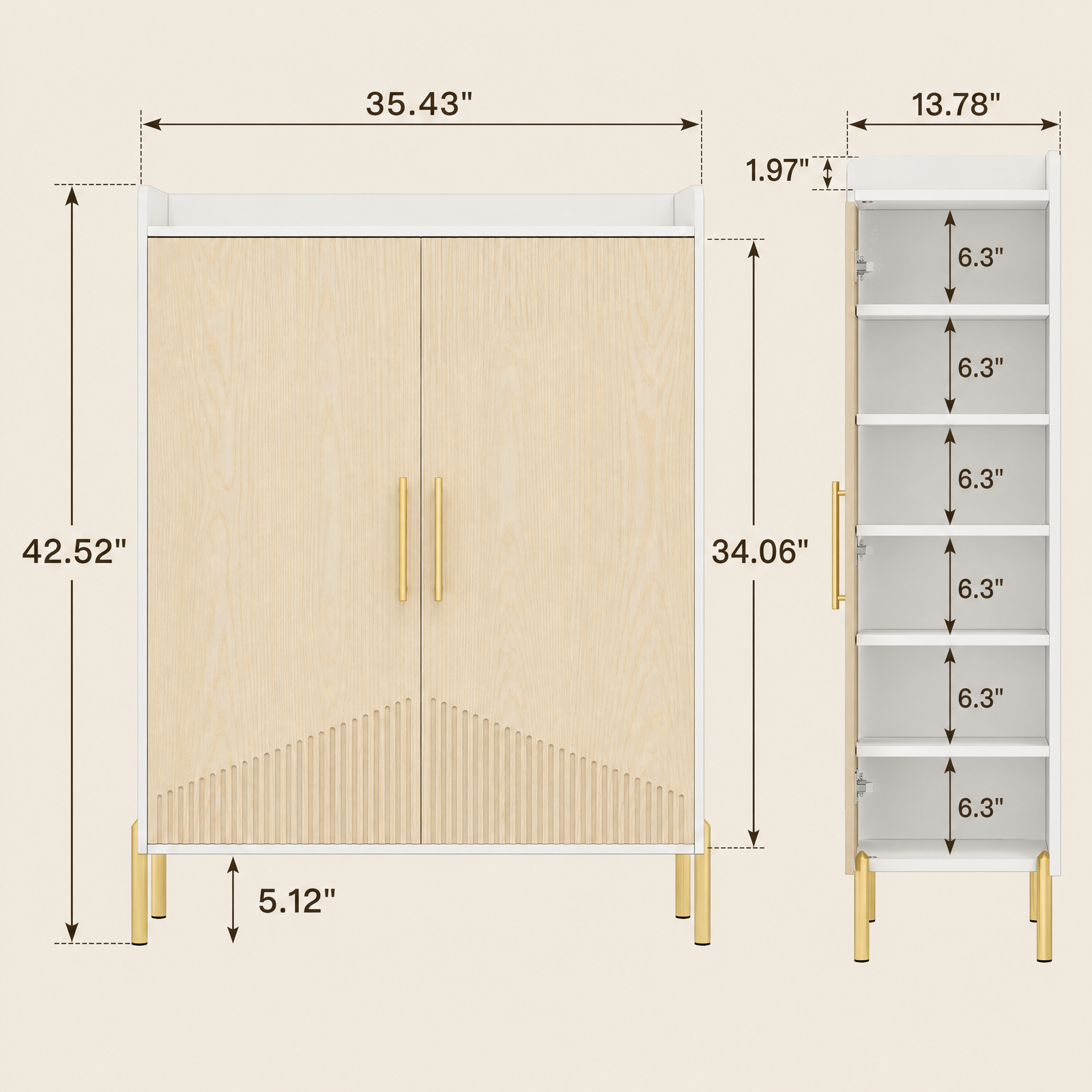 EMOOTTOO 6-Tier Fluted-Door Shoe Cabinet