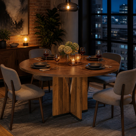 39.37" Round Dining Table for 4 in a styled room setting | EMOOTTOO