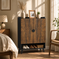 EMOOTTOO 7-Tier Shoe Cabinet with Vertical Slatted Doors