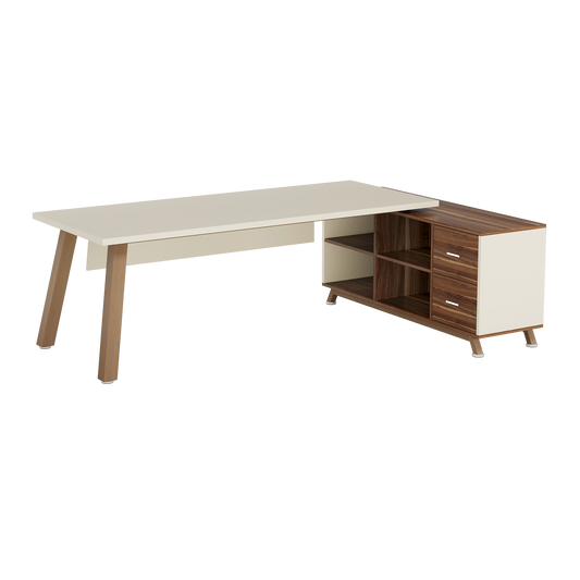 78.7" L-Shaped Executive Desk with Cabinet & Storage Shelves