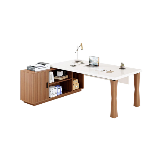 78.7" L-Shaped Executive Desk with Cabinet & Storage Shelves