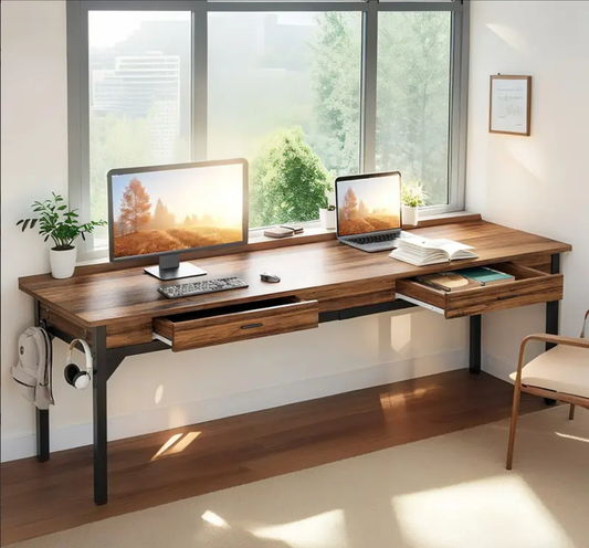 78.7" Extra Long Executive Office Desk, Double Desk with 2 Drawers, Black