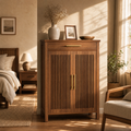 EMOOTTOO 43" Walnut Shoe Storage Cabinet with Louvered Doors and Drawer