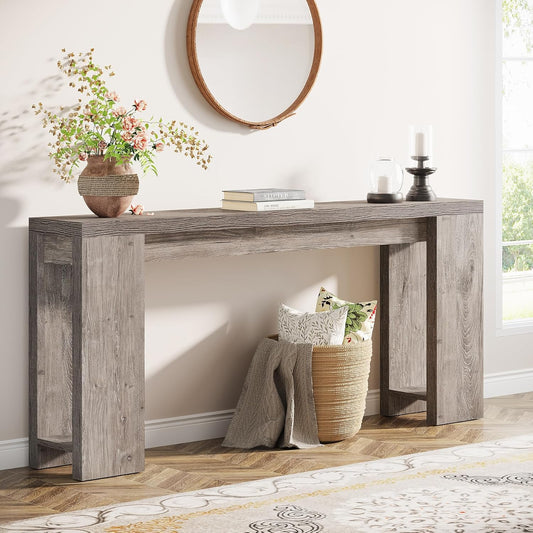 Emoottoo 70.9-Inch Extra Long Console Table, Farmhouse Wood Sofa Table Behind Couch, Narrow Entryway Accent Table for Living Room, Hallway, Entrance, Foyer, Grey