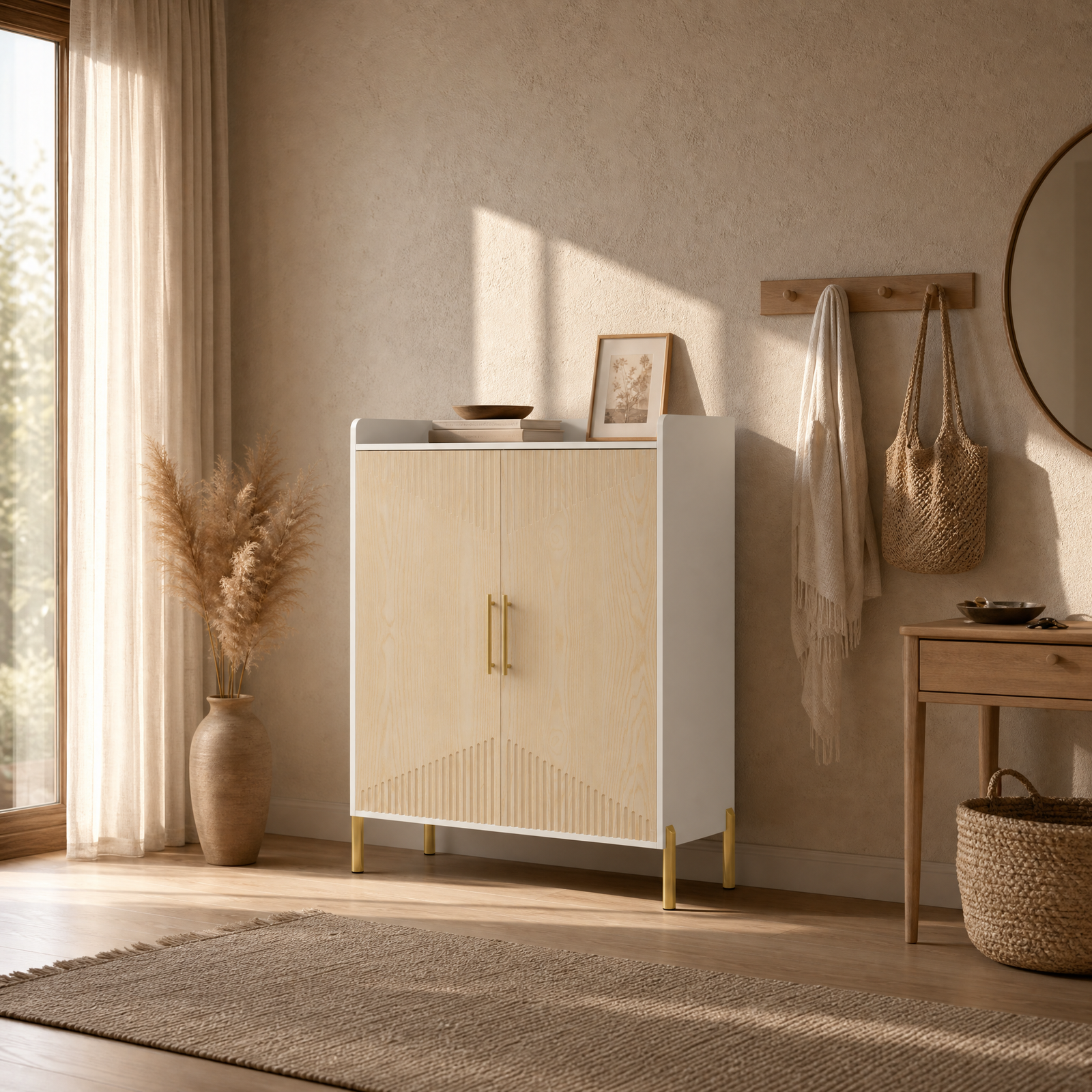 EMOOTTOO 6-Tier Fluted-Door Shoe Cabinet