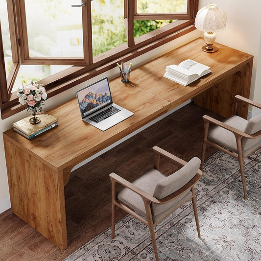 Emoottoo 78.7 Inches Long Computer Desk, Wooden Extra Long Desk, 2 Person Large Writing Table for Home Office, Brown