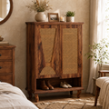 EMOOTTOO 43" Boho Rattan Shoe Storage Cabinet