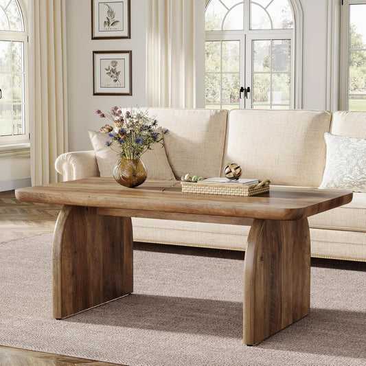 Emoottoo Rectangle Coffee Table, 47-Inch Wood Rectangular Living Room Table, Farmhouse Accent Center Low Cocktail Tea Table with Sturdy Base & Rounded Corners, Easy Assembly