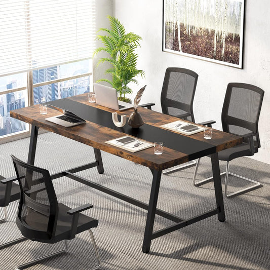 Emoottoo 6FT Rectangle Conference Table, 70.87L x 33.46W x 29.92H Inches Meeting Table for Conference Room, Wood Office Executive Desk with Strong Metal Frame for 6 People, Brown