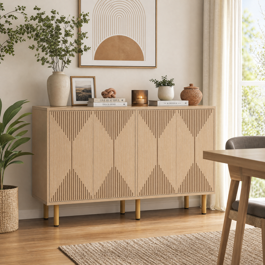 EMOOTTOO 58" Modern Natural Oak Sideboard