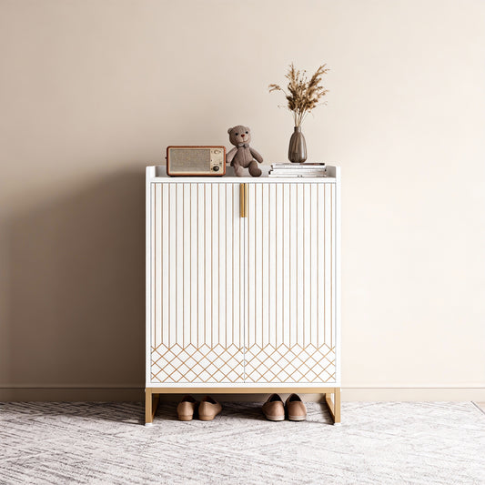 EMOOTTOO 41" Luxury White & Gold Shoe Storage Cabinet