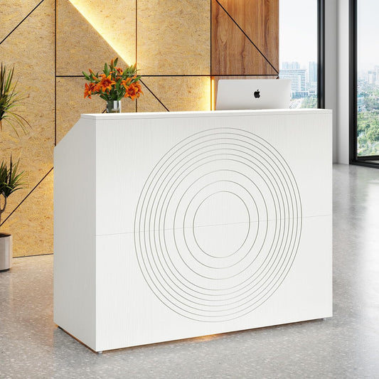 Emoottoo Reception Desk with Counter, Modern Front Desk Reception Room Table with Cable Grommet, 47 inch Retail Counter for Checkout, Lobby, Beauty Salon, Home Office Desk, White