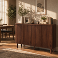 EMOOTTOO 59" Modern Buffet Sideboard Cabinet with Semicircle Pattern Doors