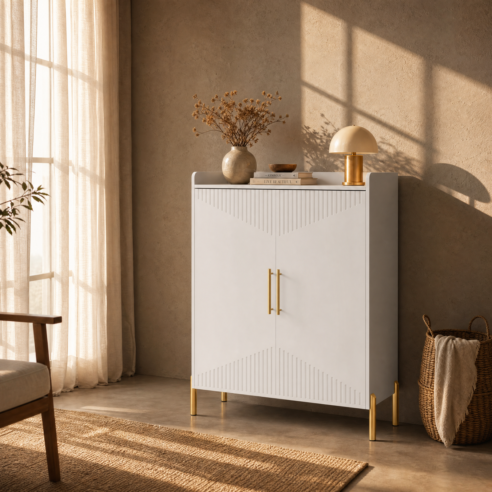 EMOOTTOO 6-Tier Fluted-Door Shoe Cabinet