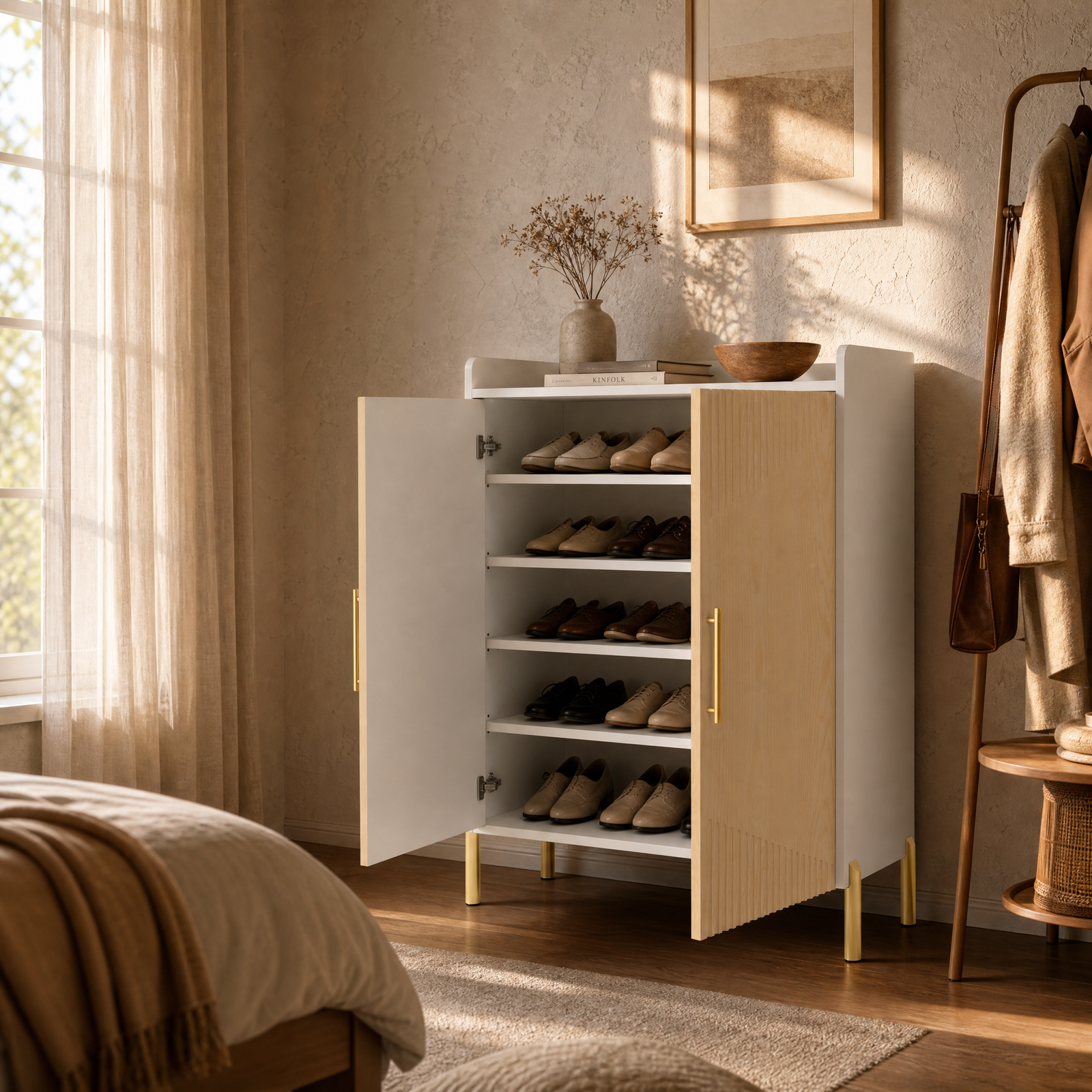 EMOOTTOO 6-Tier Fluted-Door Shoe Cabinet
