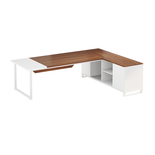 70.8" L-Shaped Executive Desk with File Cabinet & Storage Shelves
