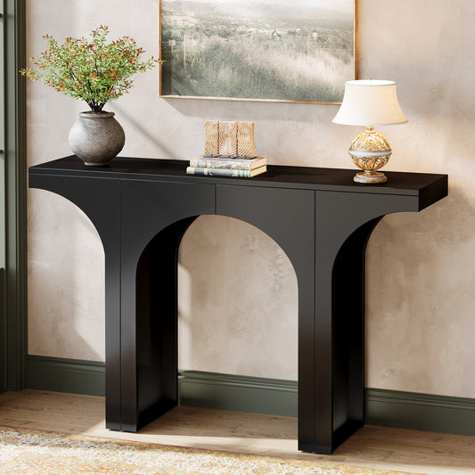 Emoottoo Black Console Table, 47-Inch Entryway Console Table, Wood Sofa Table Behind Couch with Arched Base, Narrow Hallway Table, Modern Foyer Accent Table for Entrance Living Room