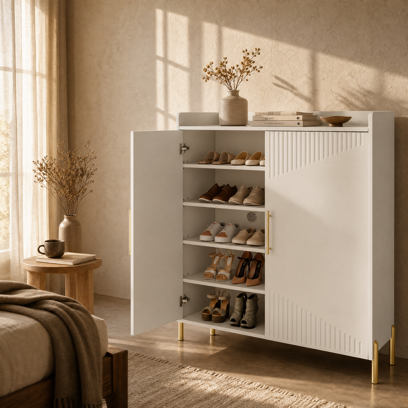 EMOOTTOO 6-Tier Fluted-Door Shoe Cabinet