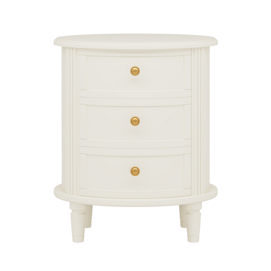 Nightstand with 3 Drawers, Oval Bed Side Table for Bedroom, Fully Assembled, Farmhouse Night Stand with Storage, Wooden
