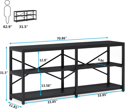 70.9 Inch Extra Long Console Table, Modern Sofa Table Behind Couch Table with Storage Shelves, 3-Tier Industrial Hallway Entryway Table