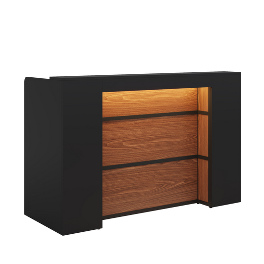 Modern Reception Desk with LED Lights, 63 Inches Front Counter Table for Reception Room (Black&Brown) - product image 2